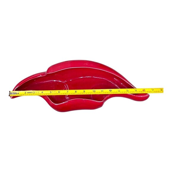 Vintage California Pottery Large Console Bowl Red Chili Pepper Lips Smile 16" - Picture 5 of 9